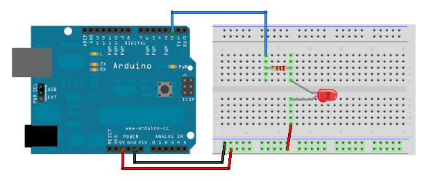 montage une led sur breadboard