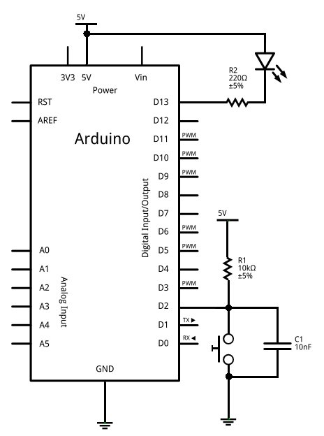 un bouton et une led schema