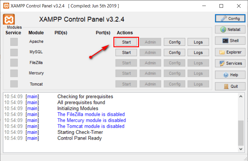 xampp control panel