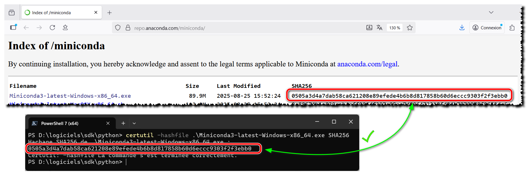 miniconda verify hash