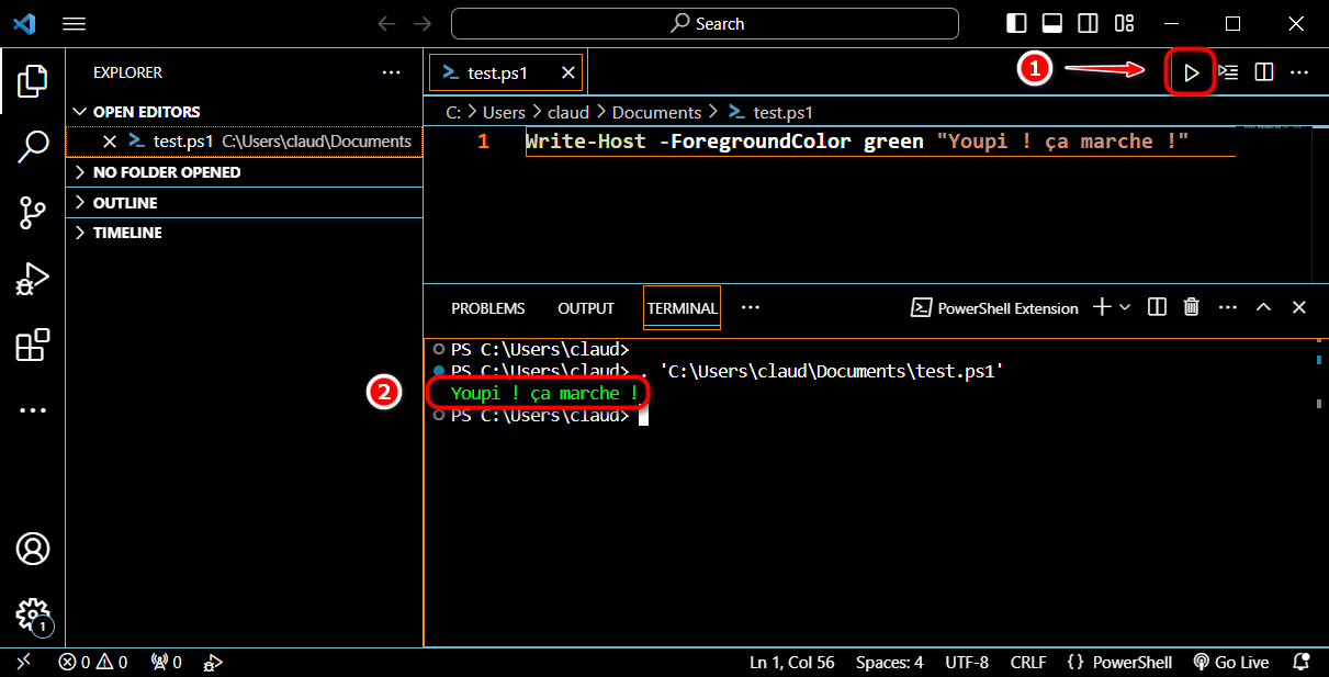 run ps1 from vscode